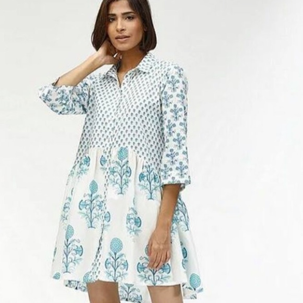 Ro's Garden Deauville Shirt Dress, Turquoise Pomme